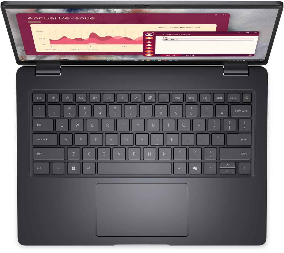 Dell Pro 14 PC14250 laptop, top-down view